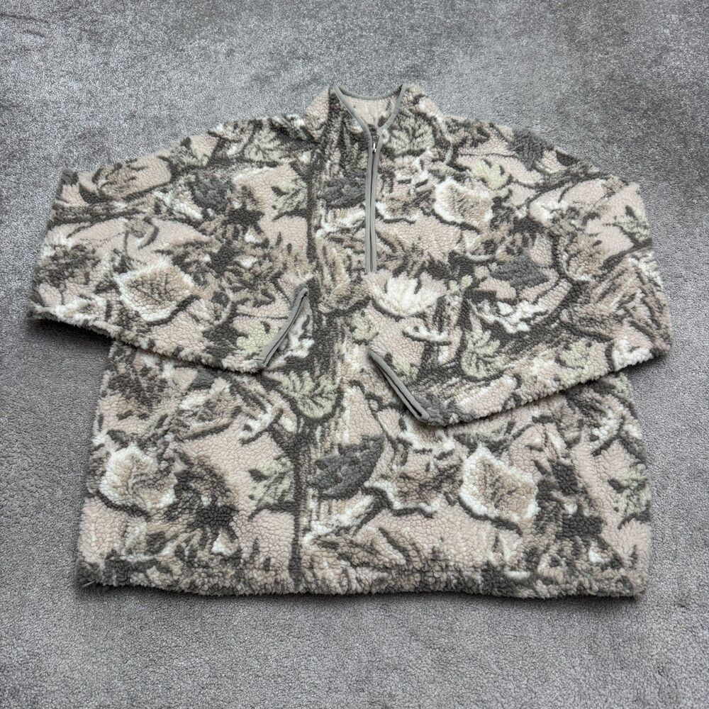 Urban Outfitters BDG Sherpa Fleece Quarter Zip Camo Pullover Jacket Mens XL Gray
